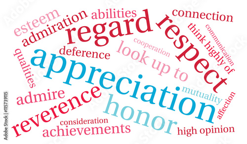 Appreciation word cloud on a white background.