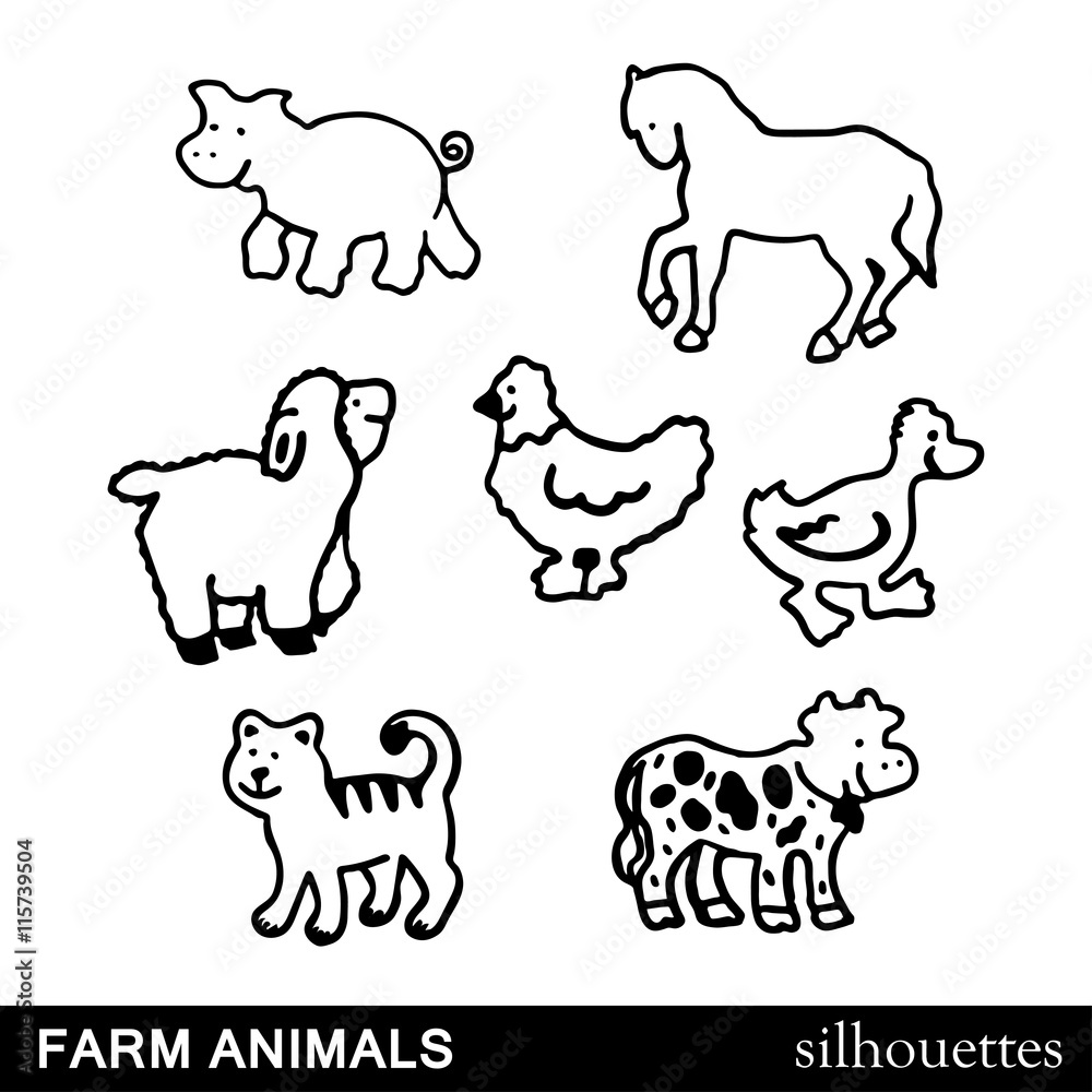 Vector Farm Animals Silhouettes Isolated on White background Vector Farm Animals Silhouettes Isolated on White background