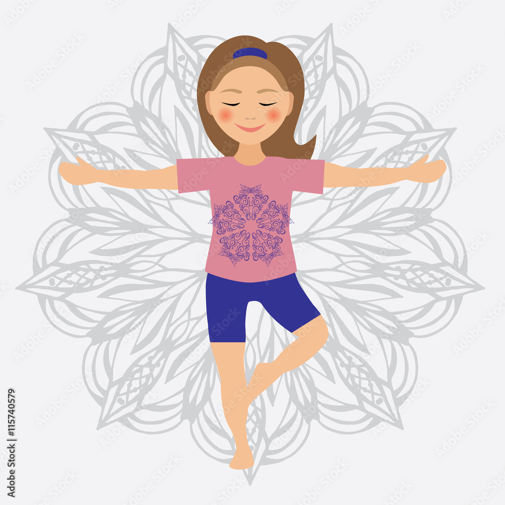 Vector illustration of kid yoga positions. Children activities Set