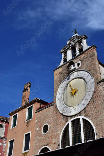 San Giacomo di Rialto ancient medieval clock and bell tower, in the market square, the oldest church in Venice