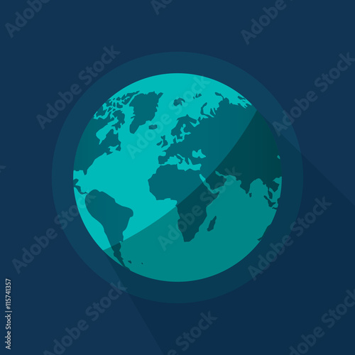 Earth globe vector illustration isolated on blue space background, flat cartoon earth planet from space