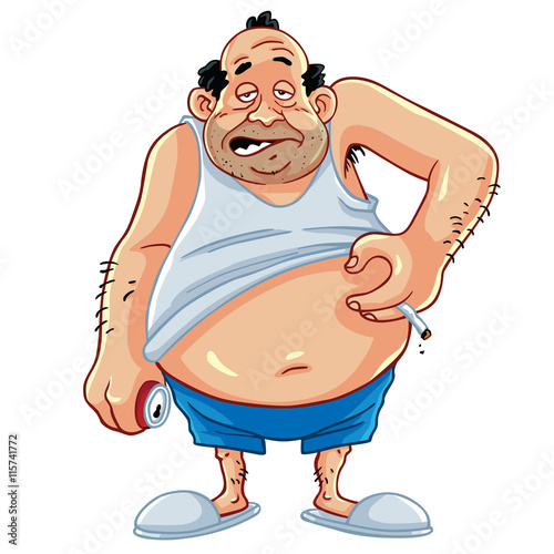 Fat Man Smoking And Drinking Coke Character Design