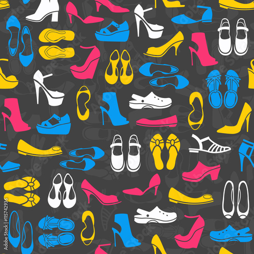 pattern with multicolor different kinds of shoes