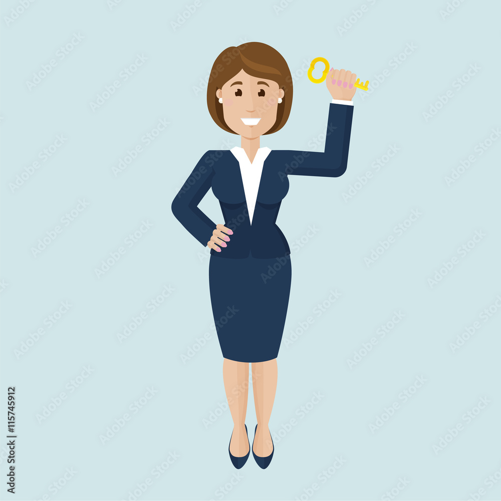 Businesswoman hold a key above the head