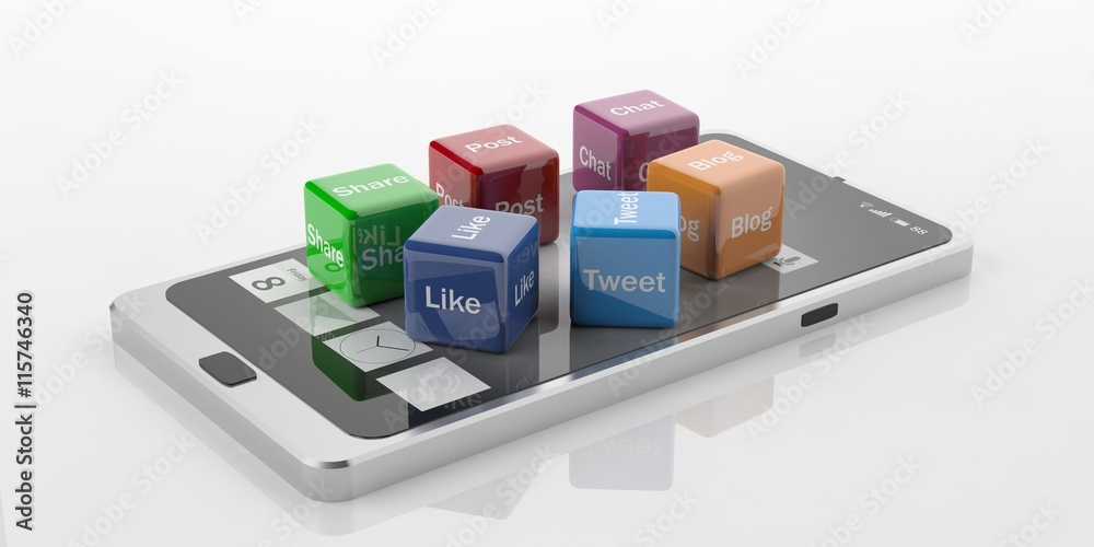 Social media symbols on a smart phone. 3d illustration Social media symbols on a smart phone. 3d illustration