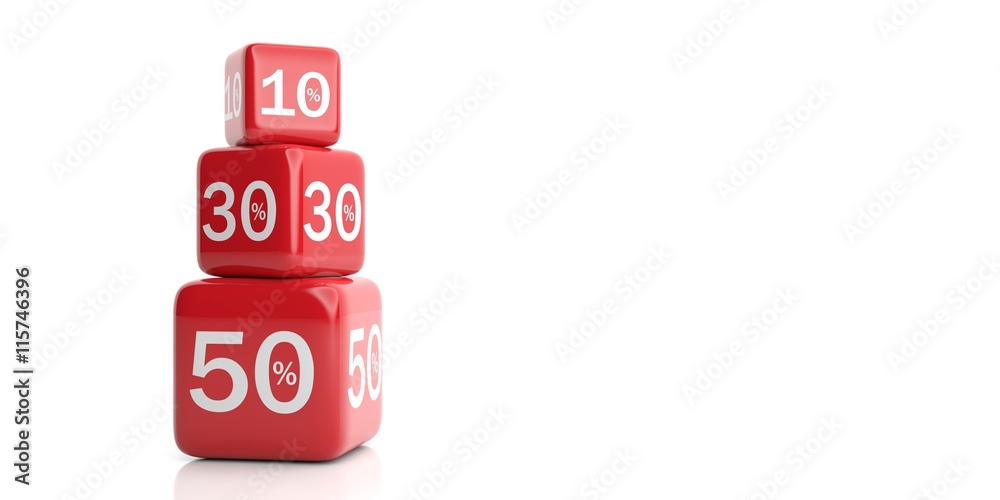 Cubes for discount on white background. 3d illustration