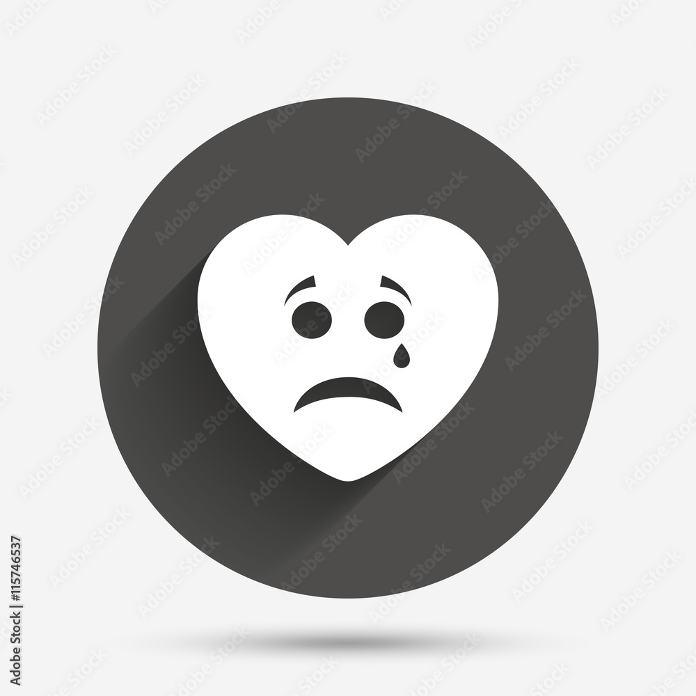 Sad heart face with tear icon. Crying symbol. Sad heart face with tear icon. Crying symbol.