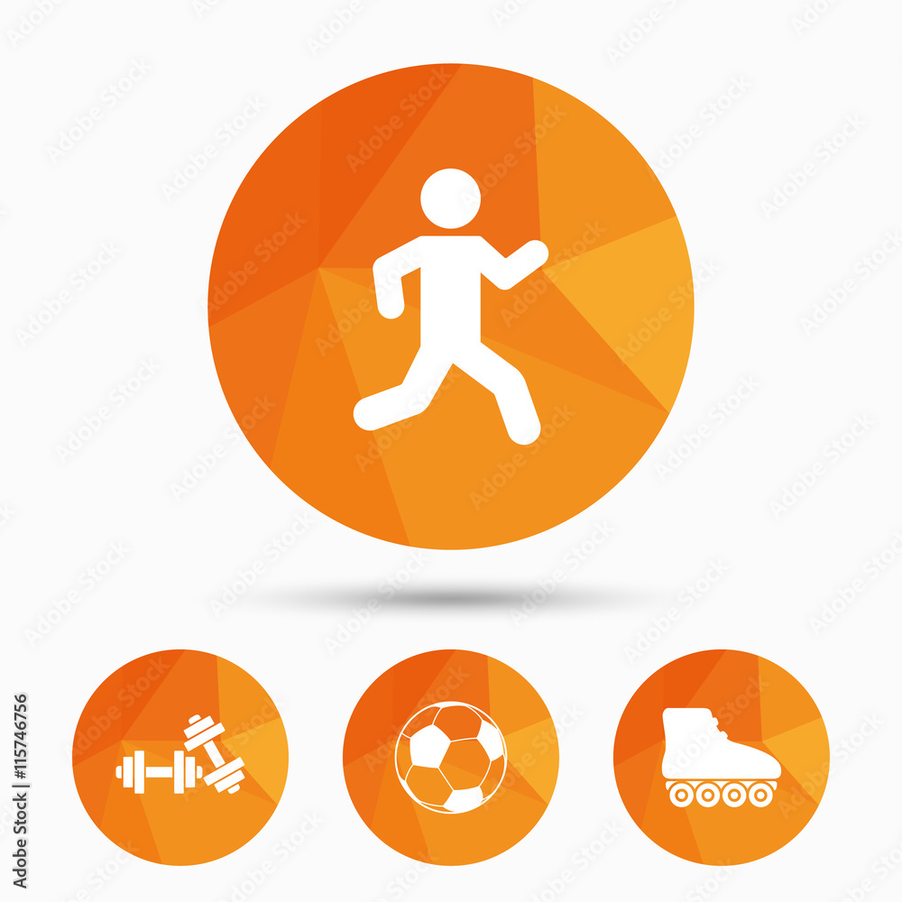 Football ball, Roller skates, Running icons.