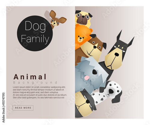 Cute animal family background with Dogs, vector , illustration