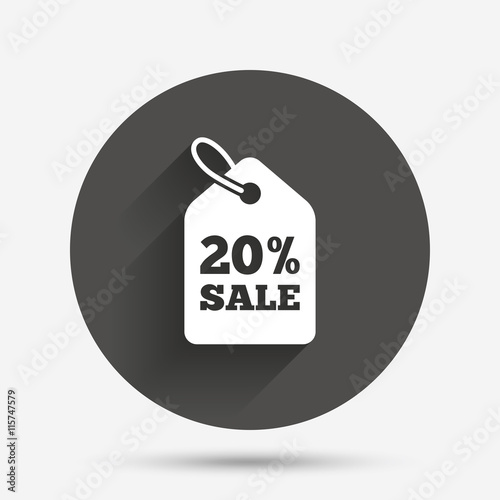 20 percent sale price tag sign icon.