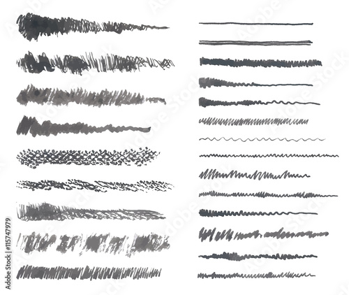 Hand drawn ink brush strokes. Vector decorative brushes.