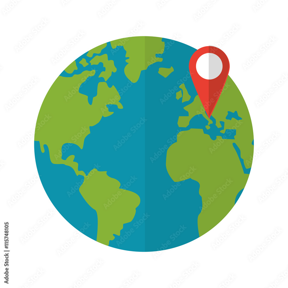 flat design earth globe with gps pin icon vector illustration flat design earth globe with gps pin icon vector illustration