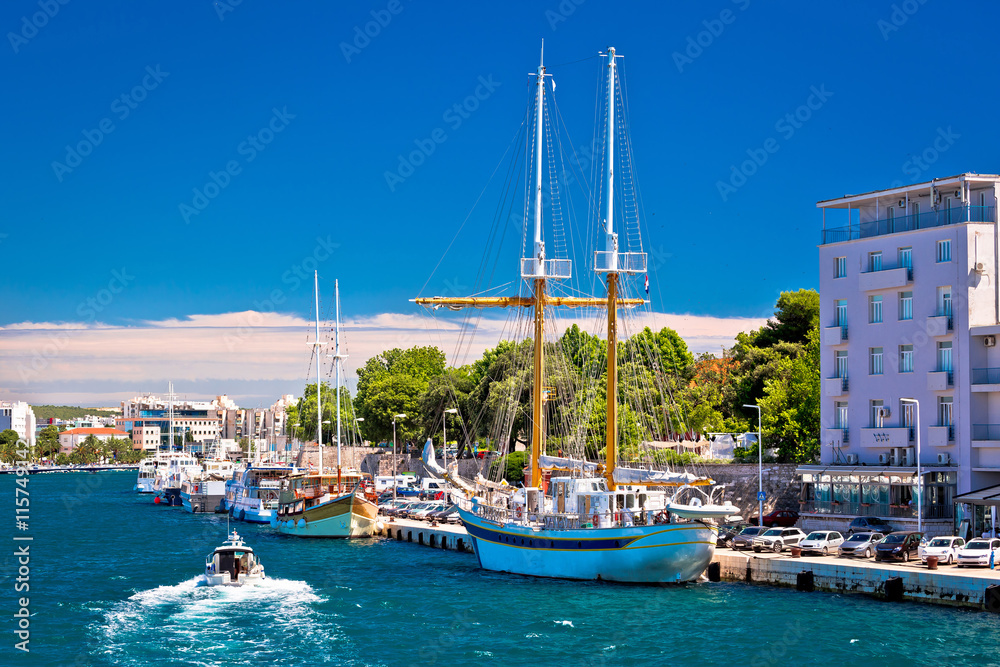Ships in Zadar harbor view