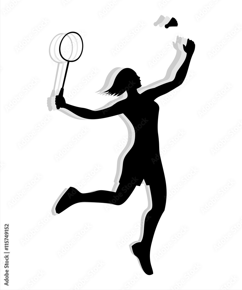 Silhouette of woman playing badminton