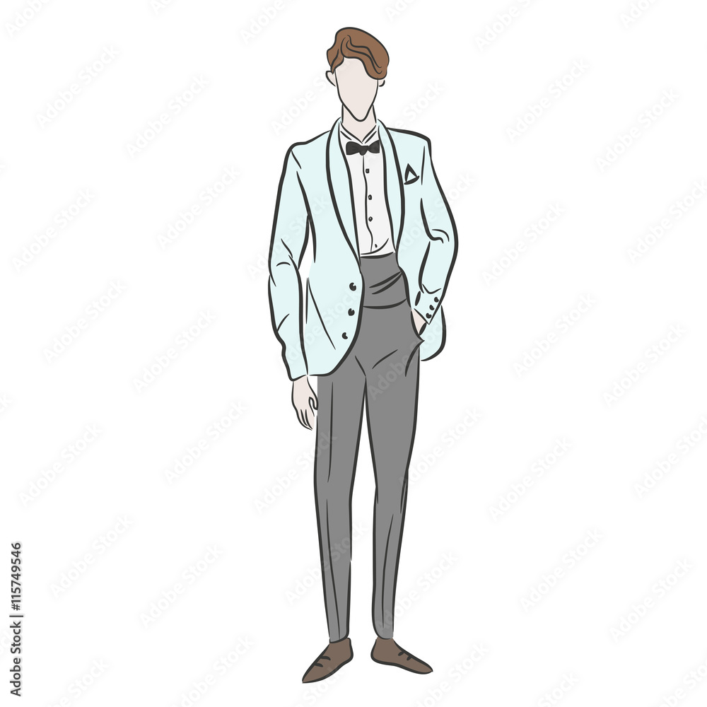 Vector illustration of boy dressed in white suit