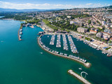 Aerial view of Ouchy waterfront in  Lausanne, Switzerland