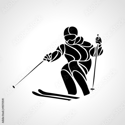 Giant Slalom Ski Racer silhouette. Vector illustration