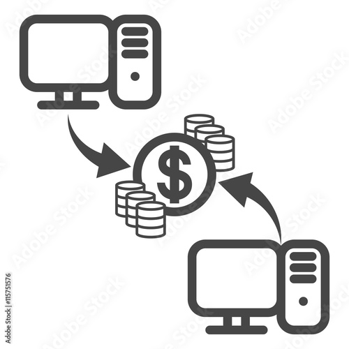Money collection icon. Collect online money from computers. Internet services payments - outline isolated vector illustration