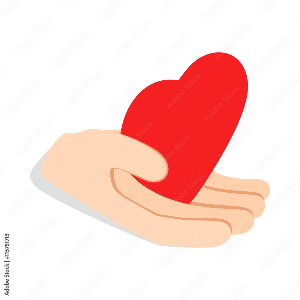 Hand holding heart icon in isometric 3d style isolated on white background. Health symbol Hand holding heart icon in isometric 3d style isolated on white background. Health symbol