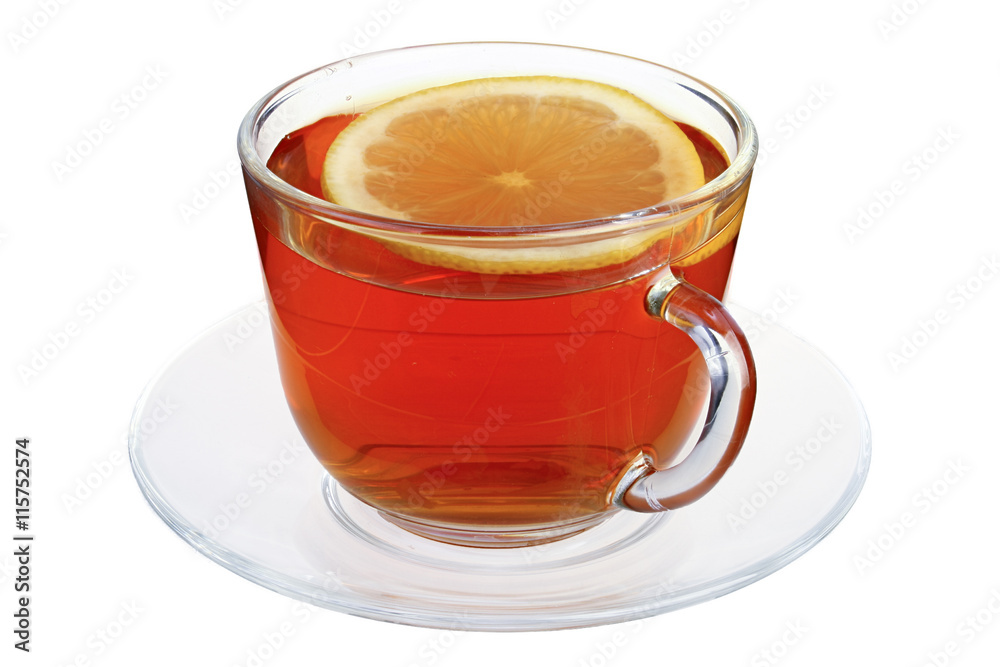 Cup of tea with lemon on white backrgound Cup of tea with lemon on white backrgound