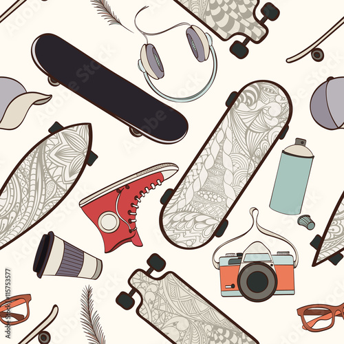 Skateboard seamless pattern