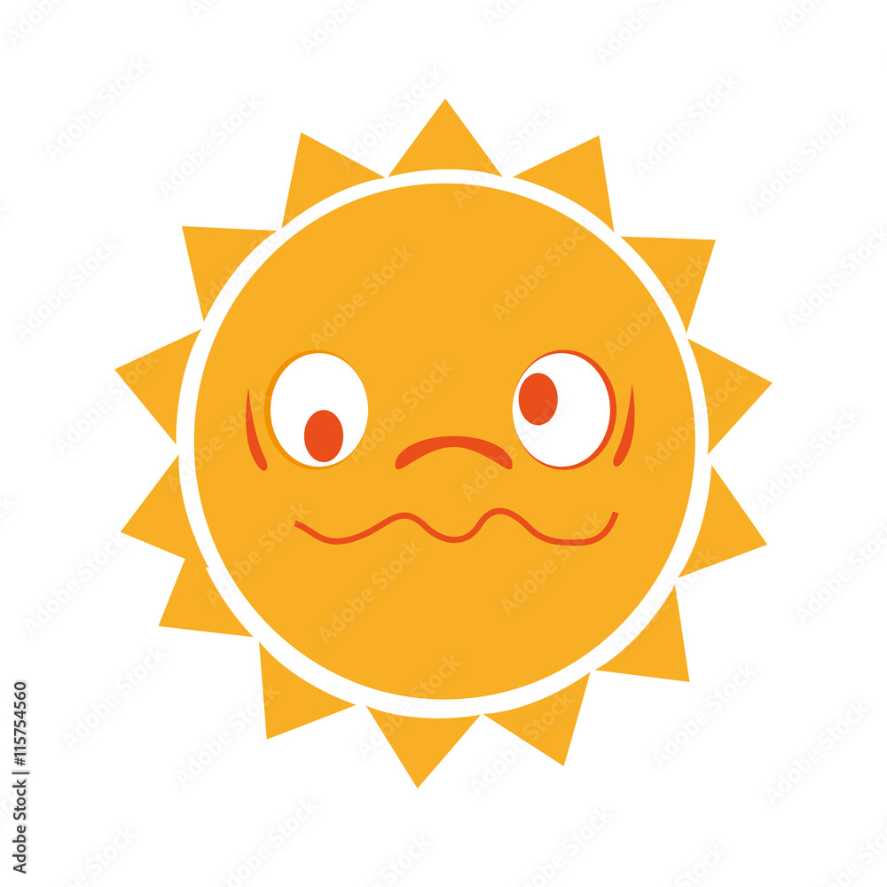 Yellow sun funny cartoon, isolated flat icon vector illustration graphic. Yellow sun funny cartoon, isolated flat icon vector illustration graphic.