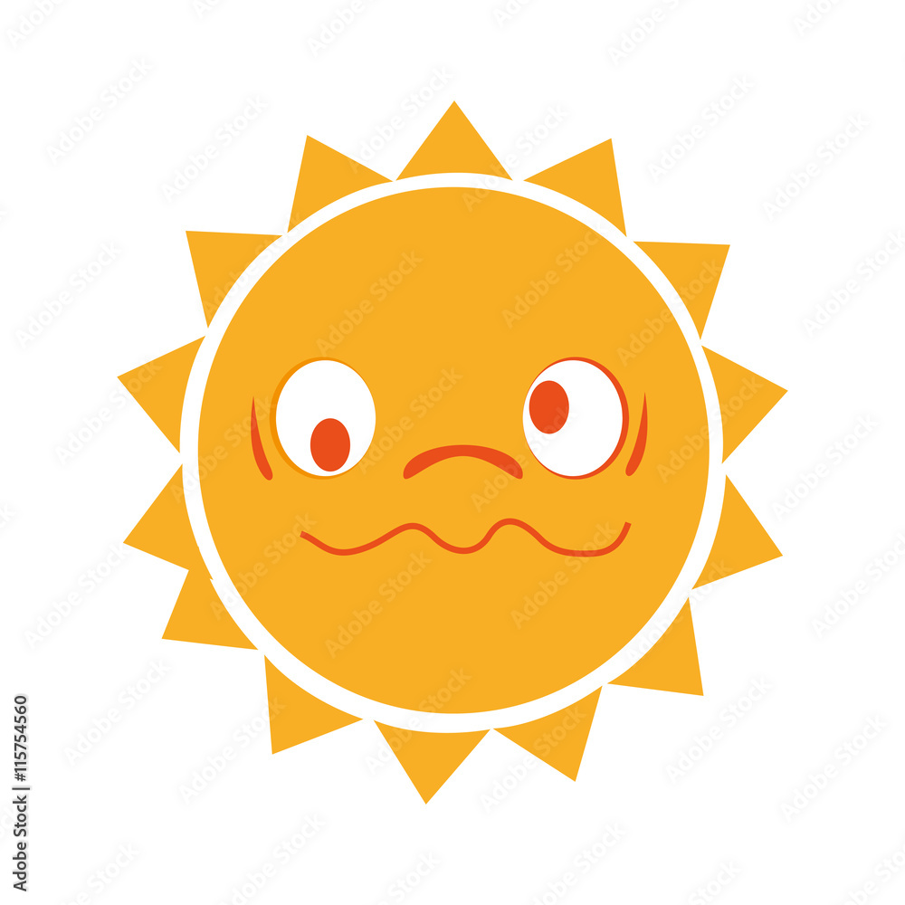 Yellow sun funny cartoon, isolated flat icon vector illustration graphic.