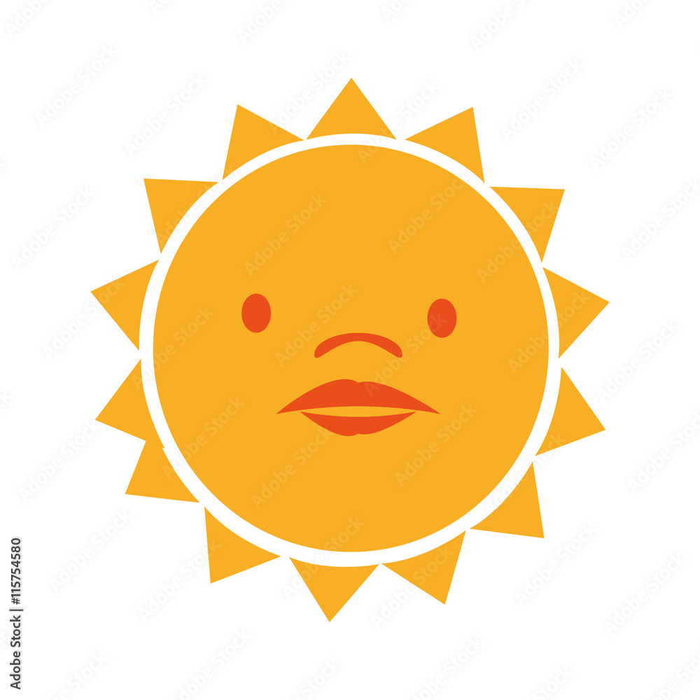 Yellow sun funny cartoon, isolated flat icon vector illustration graphic.