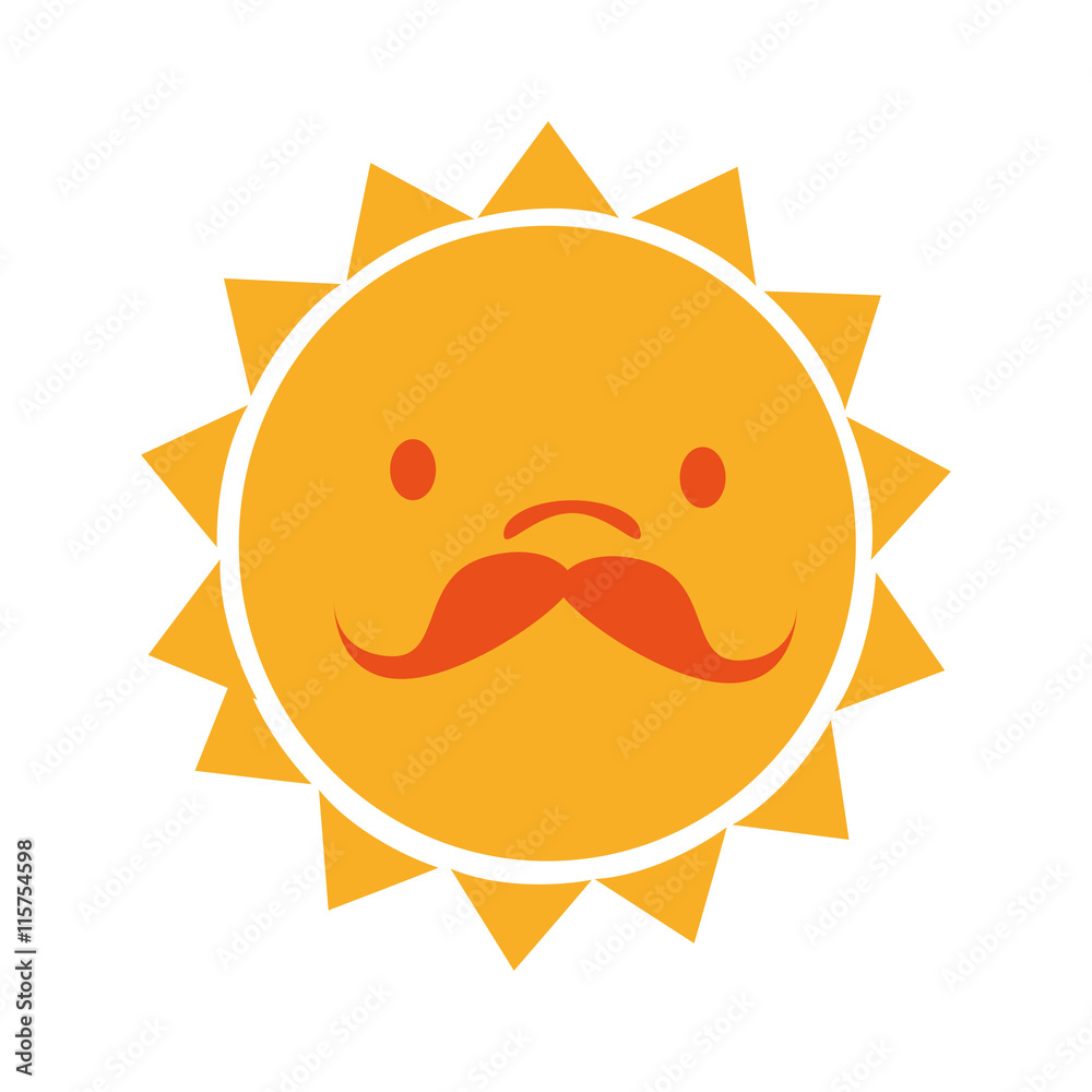 Yellow sun funny cartoon, isolated flat icon vector illustration graphic.