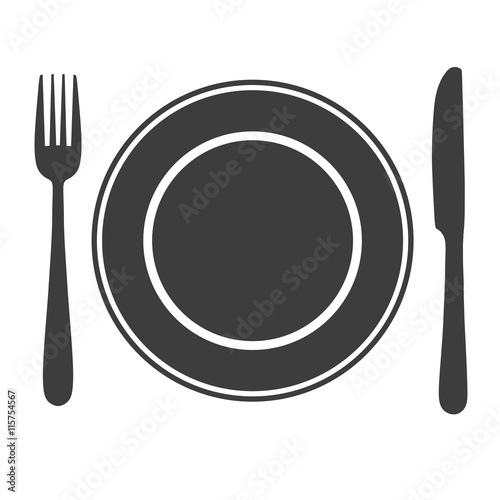 Plate with fork and knife icon, laying the table symbol