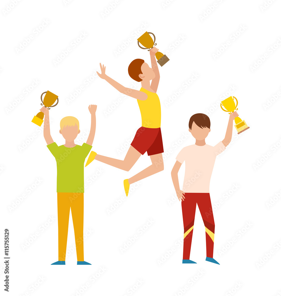 Trophy sports awards and winner team people. Winner athlete and young  champion sports awards fitness trophy cup. Winning runner with winners,  success competition sports awards character flat vector. Stock Vector |  Adobe