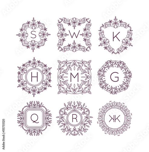 Vector sign monogram logo and badge emblem line art vector illustration. Emblem monogram luxury badge logo template flourishes calligraphic elegant ornament line vector