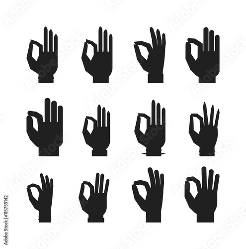 Okey hand success symbol, ok hand yes agreement. Ok hand signal business human agree. Best approval accept. Silhouette of hand showing symbol Ok finger thumb vector illustration.