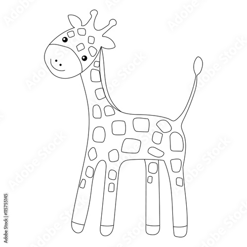 Coloring page Little cute giraffe isolated on white background for kid colouring book. Vector illustration