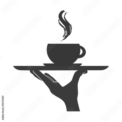 Waiter serving a dish in black and white colors, vector illustration graphic.