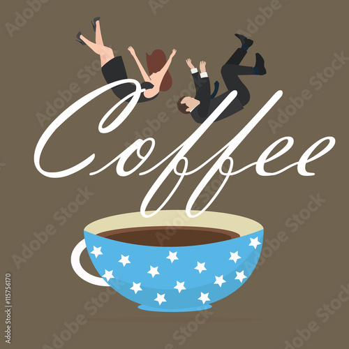 coffee addict people business fall into cup