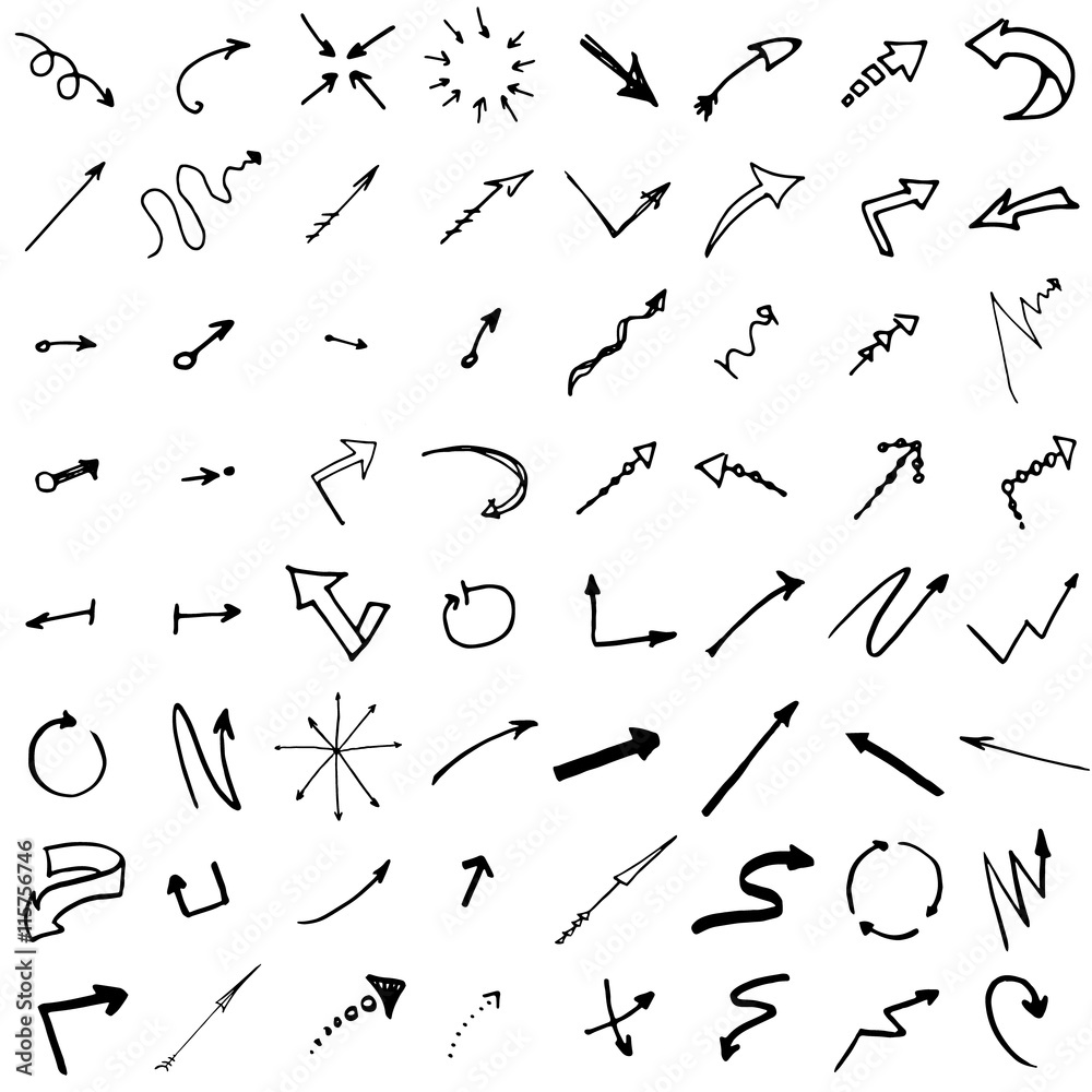 Doodle ink, hand drawn pointers, arrows and other signs. Vector image Doodle ink, hand drawn pointers, arrows and other signs. Vector image