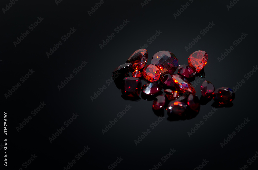 Red Ruby on black shine table, 