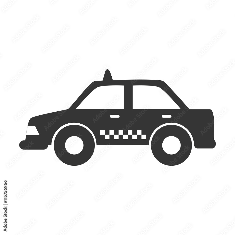 Taxi cab in black and white icon, isolated flat icon vector illustration.