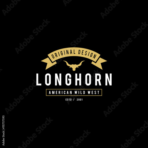 Vintage label with silhouette of bull head. Texas Wild West Theme. Vector illustration