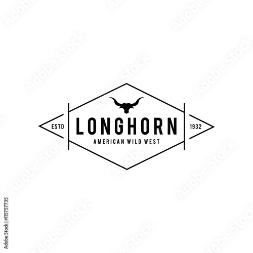 Vintage label with silhouette of bull head. Texas Wild West Theme. Vector illustration