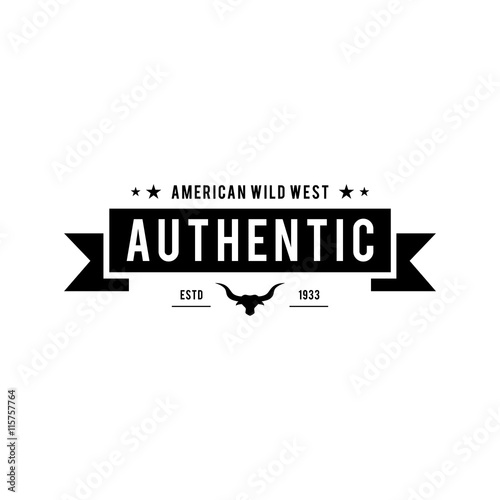 Vintage label with silhouette of bull head. Texas Wild West Theme. Vector illustration