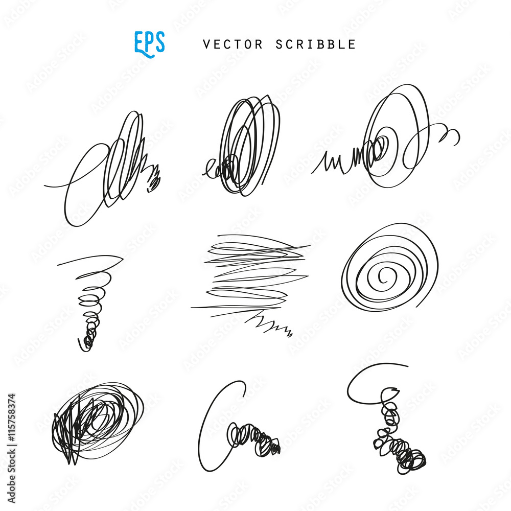 Set of vector scribbles. Sketchy drawings. Design elements.