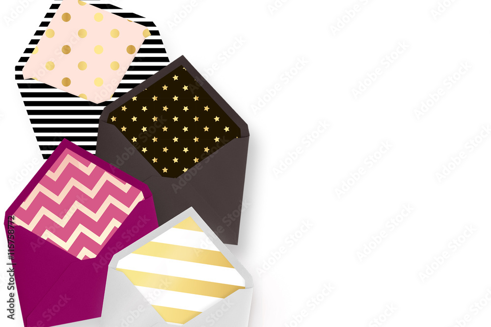 Mock up Invitation, table view, envelopes. White background. Mock up Invitation, table view, envelopes. White background.