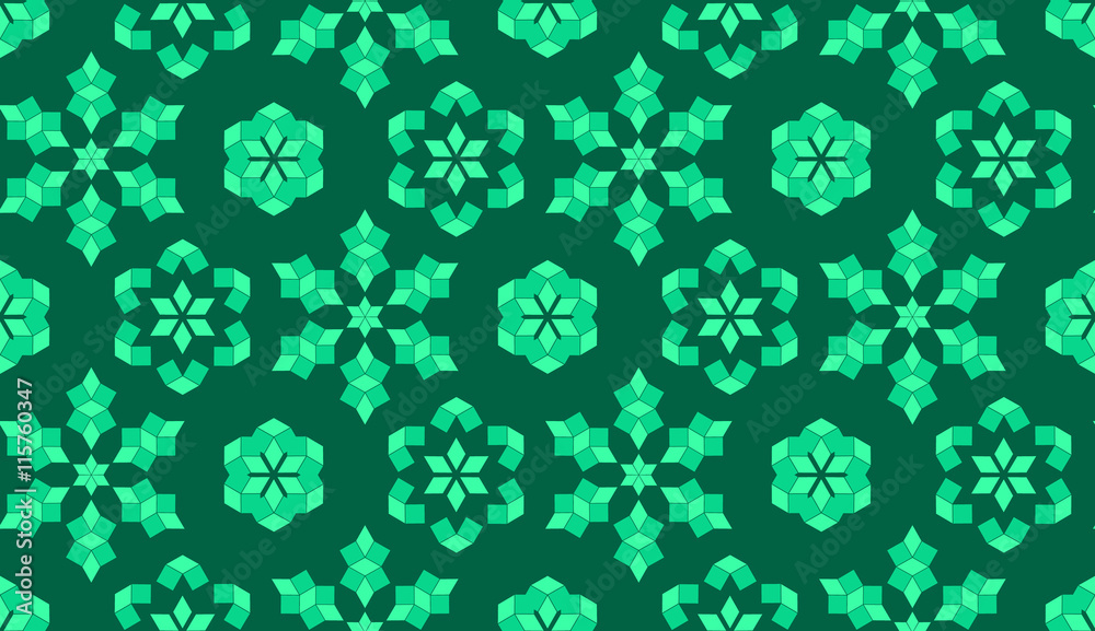 Trendy decorative seamless pattern of geometrical elements in nephritis shades