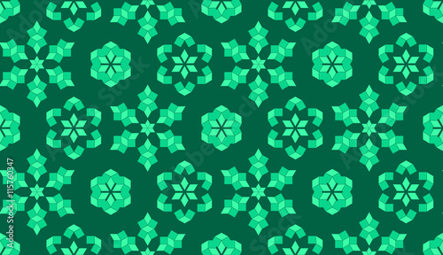 Trendy decorative seamless pattern of geometrical elements in nephritis shades