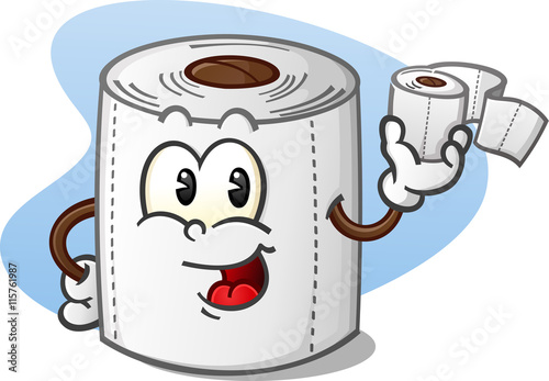 Happy Toilet Paper Cartoon Character Holding a Roll of Bathroom Tissue