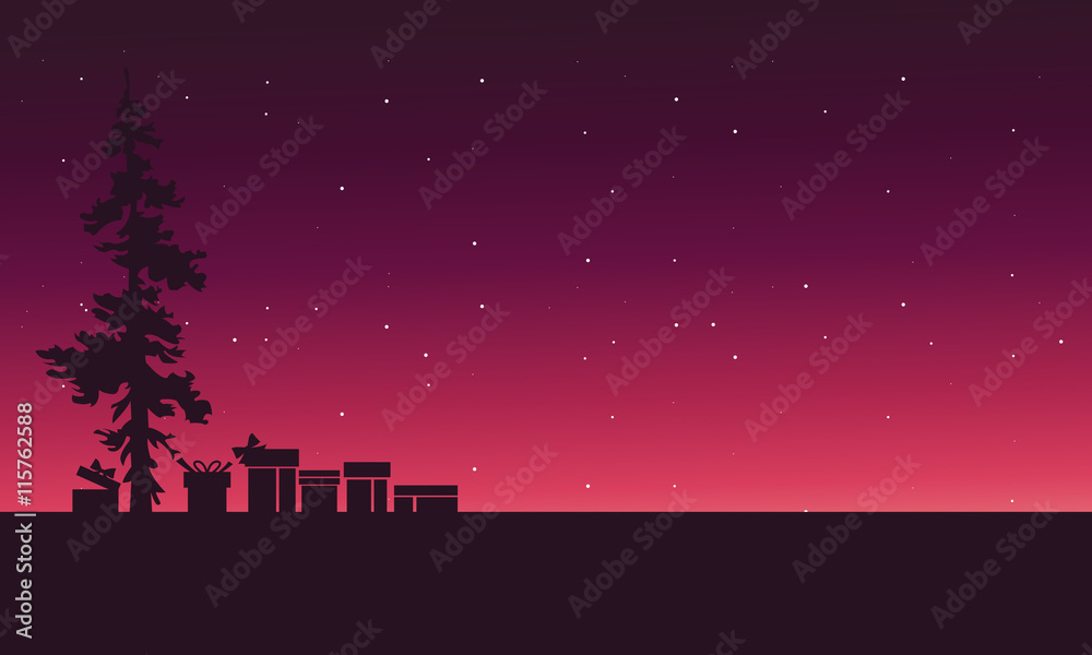 Fototapeta premium Christmas spruce and gift of silhouette