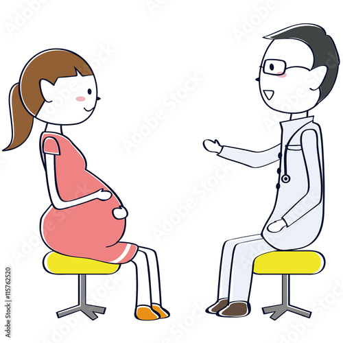 ポニーテール妊婦とドクター　エコー　超音波検査