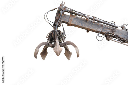 Fototapet Clamshell with Hydraulic crane isolated on white background clip